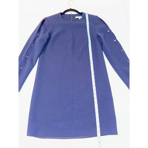 Tibi Structured Crepe Navy Blue Shift Dress Long Studded Sleeves Mini Cocktail 2 - Picture 9 of 14